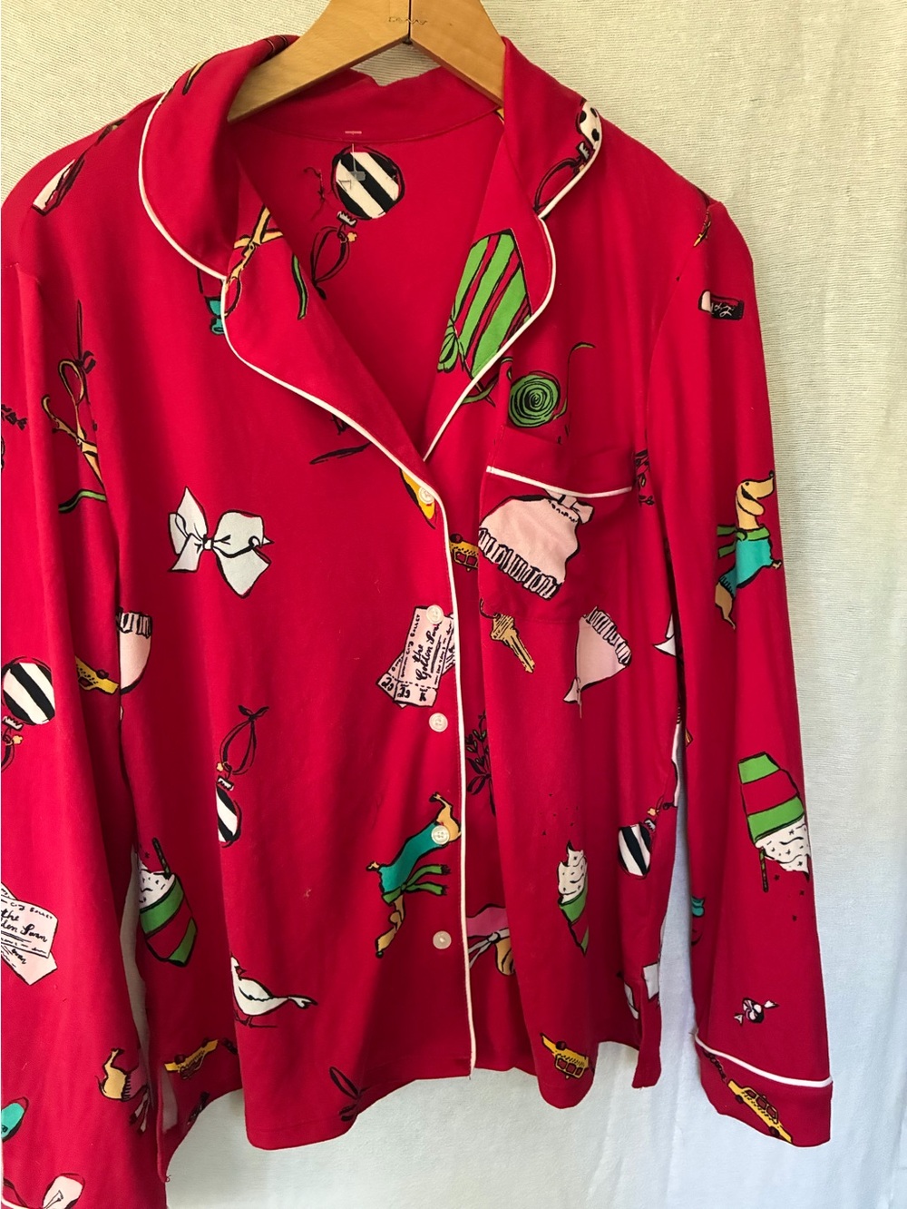 Kate Spade 2 Piece Pajama Set Small Elastic Waist Pants Button Down Christmas PJ